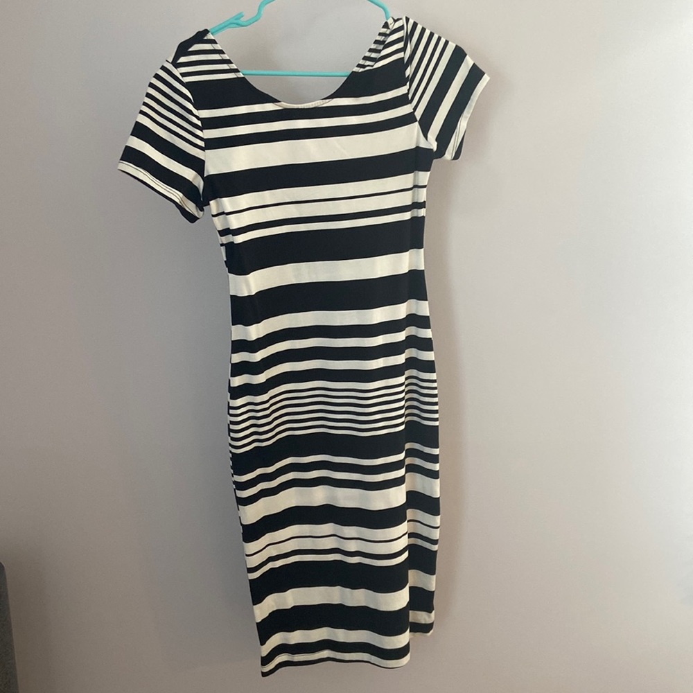 Made in USA Black and White Striped Form Fitting Dress